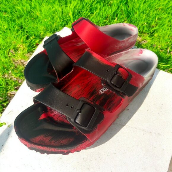 NEW! BIRKENSTOCK RED / BLACK ARIZONA EVA SANDALS - Size 13 - Picture 2 of 8